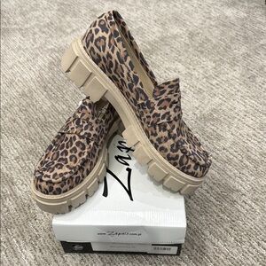 Leopard Print Chunky Loafers - Neutral Brown